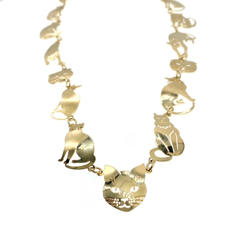 Wild Bryde Gold Plated Cat Necklace, Signed.